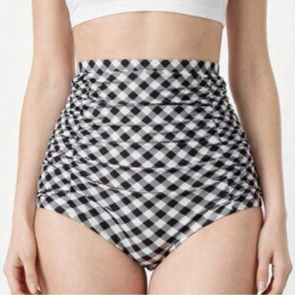 🆕Unique Vintage High-Waist Black and White Gingham Women’s Bikini Bottoms S🆕